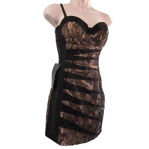 Bebe Lucy Strapless Corset Style Black Lace Nude Dress Size 0 New With Damage